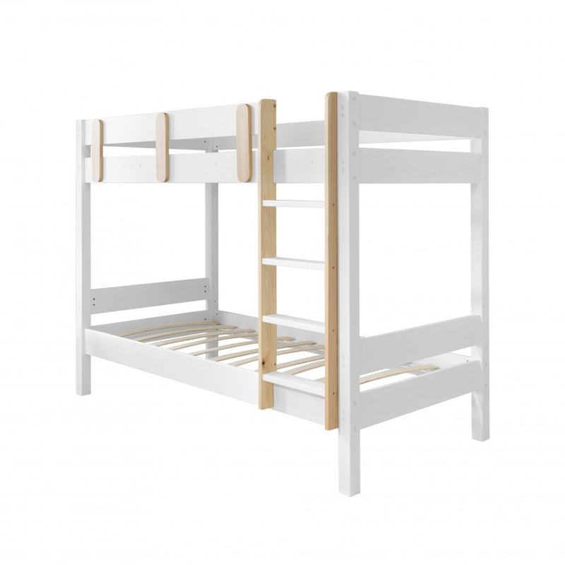 Una Bunk Bed with Spacesaver Pull Out Trundle in Classic White & Natural Pine