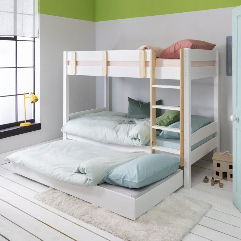 Una Bunk Bed with Olaf Pull Out Trundle in Classic White & Natural Pine