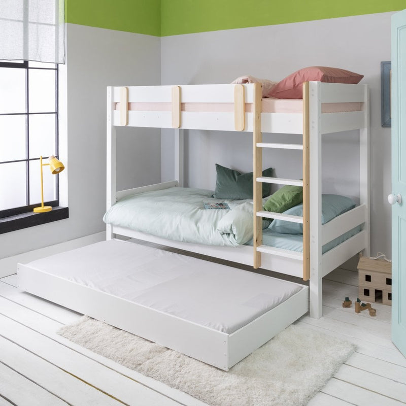Una Bunk Bed with Olaf Pull Out Trundle in Classic White & Natural Pine