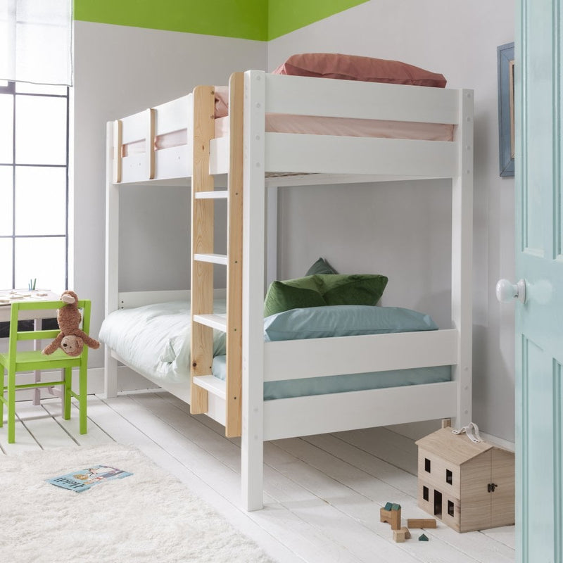 Una Bunk Bed with Olaf Pull Out Trundle in Classic White & Natural Pine