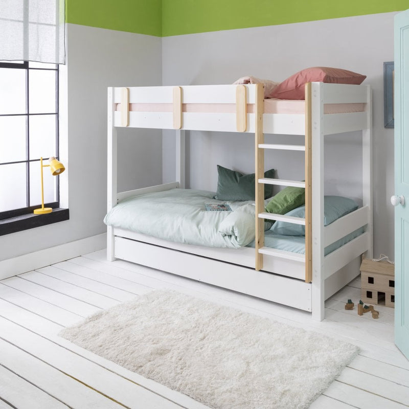 Una Bunk Bed with Olaf Pull Out Trundle in Classic White & Natural Pine