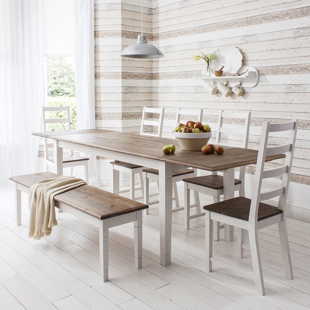 Dining Table and Chairs Canterbury White and Dark Pine