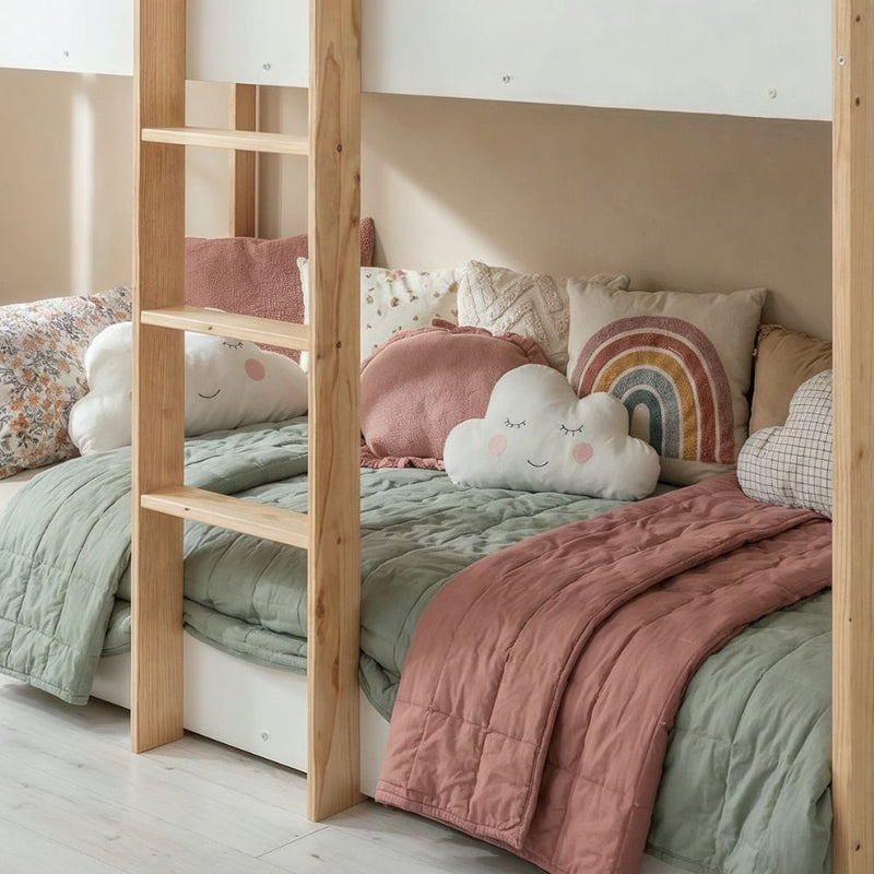 Svea Bunk Bed with Straight Ladder in Classic White & Pine