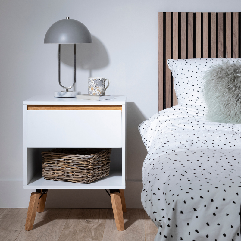 Otto Bedside Table with 1 Drawer  in Classic White