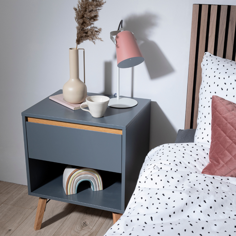 Otto Bedside Table with 1 Drawer in Grey