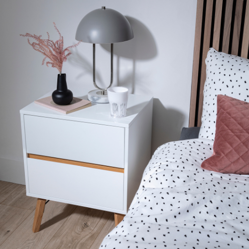 Otto Bedside Table with 2 Drawers in Classic White