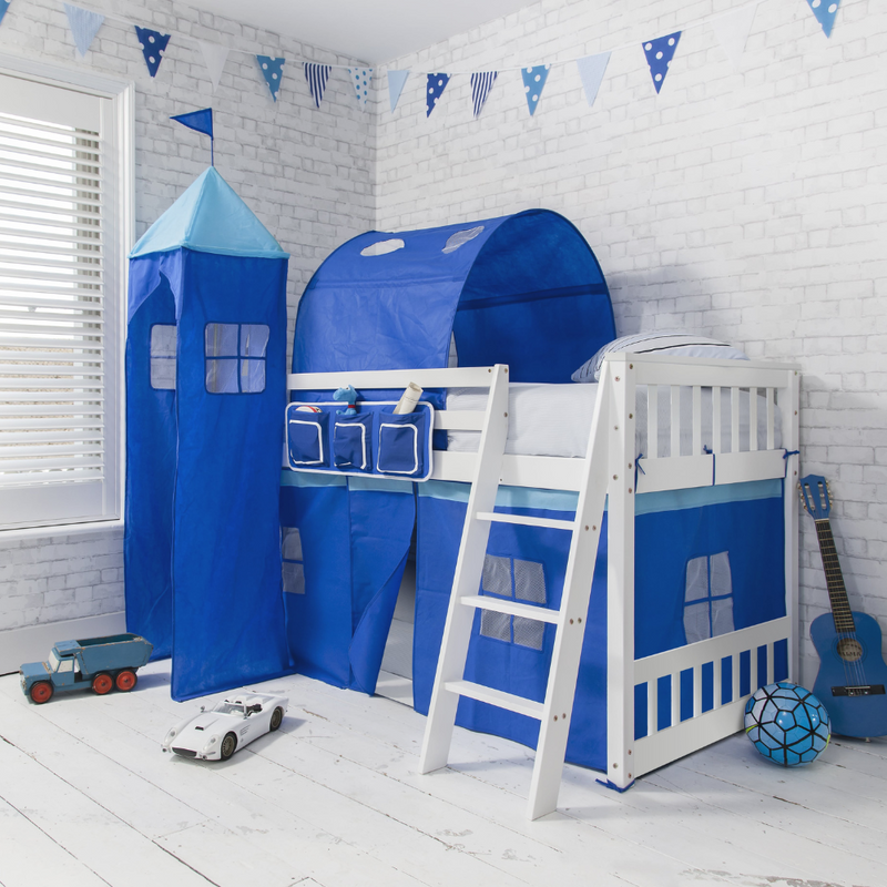 Harri Bunk Bed Low with Blue Package in Classic White