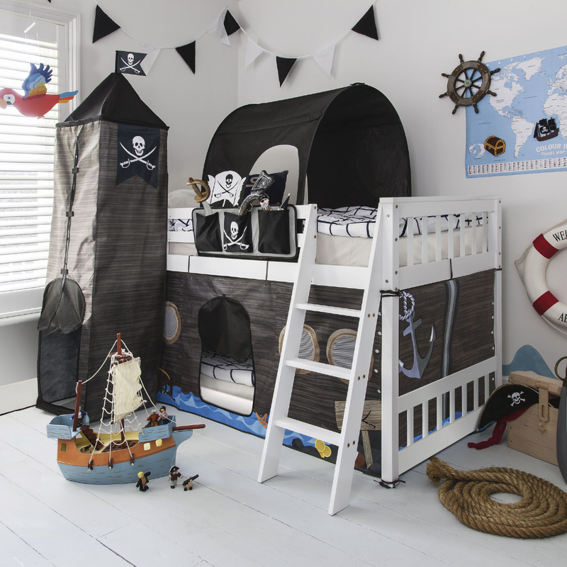 Harri Bunk Bed Low with Pirate Hideaway Package in Classic White