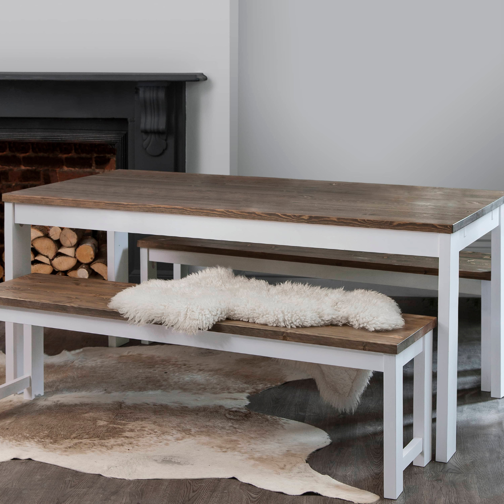 Hever Dining Table 2 Benches & Dark Pine