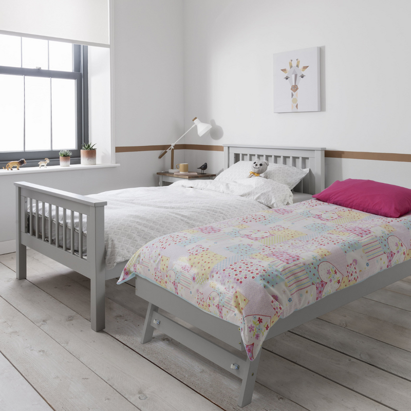 Hampshire Single Bed Frame with Matheus Pull-Out Trundle in Grey
