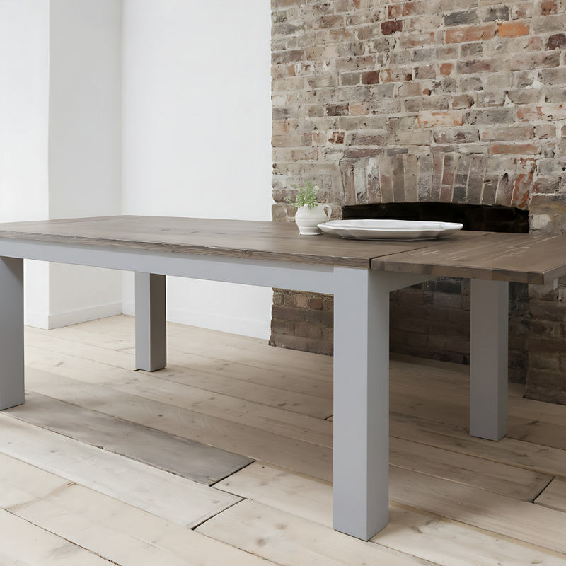 Hever Dining Table with 2 x Extensions in Grey and Dark Pine