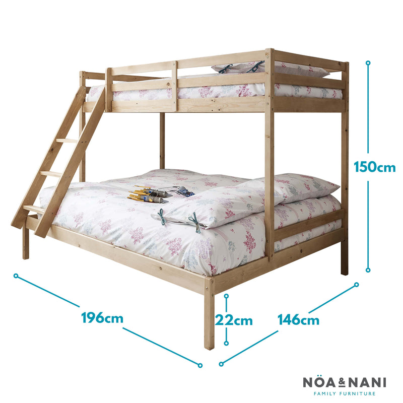 Kent Triple Bunk Bed with Single and Double Bed in Natural Pine