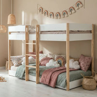 Svea Bunk Bed with Straight Ladder in Classic White & Pine