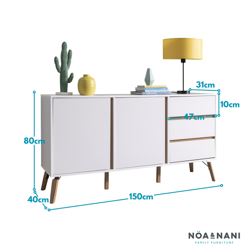 Otto Sideboard Large 2 Door with Drawers in White
