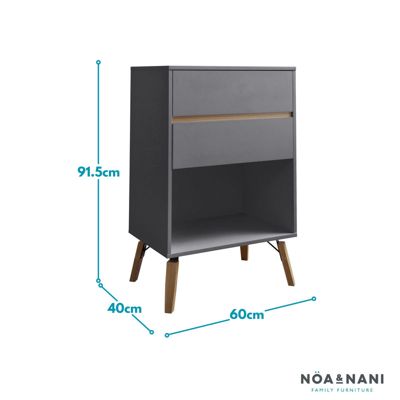 Otto Oversize Side Table Chest 2 Drawer with Storage in Grey