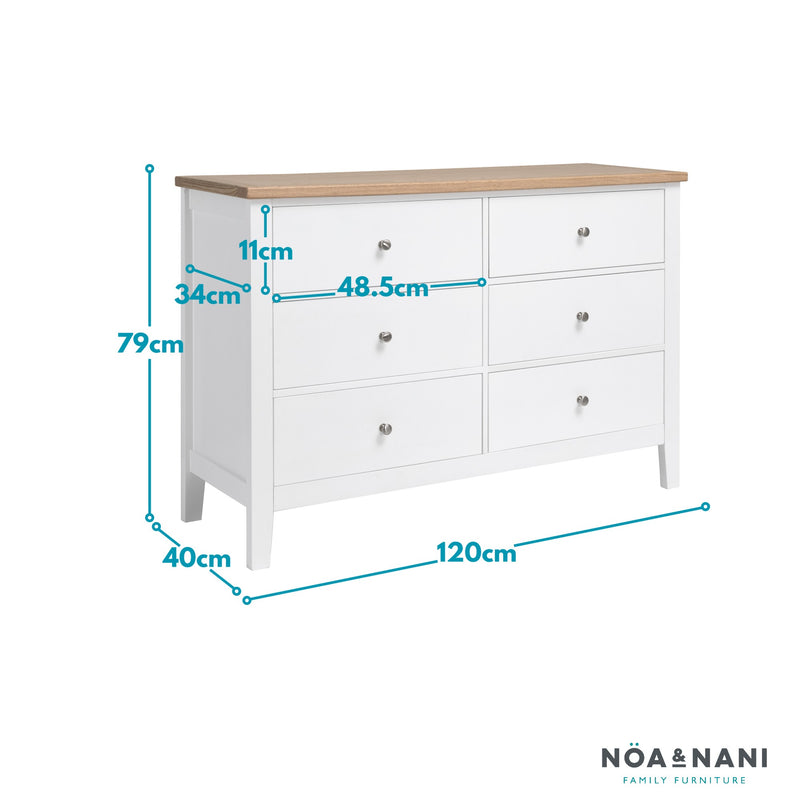 Leines 6 Drawer Chest of Drawers in White & Oak