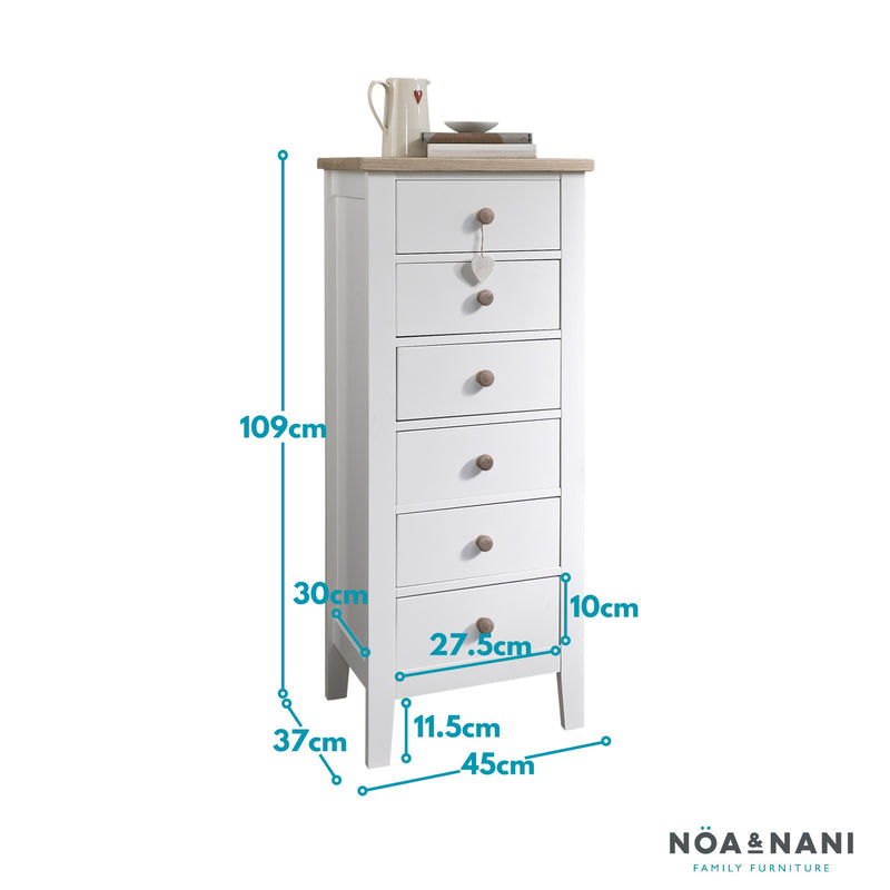 Jäkkvik 6 Drawer Tall Chest of Drawers in White & Oak