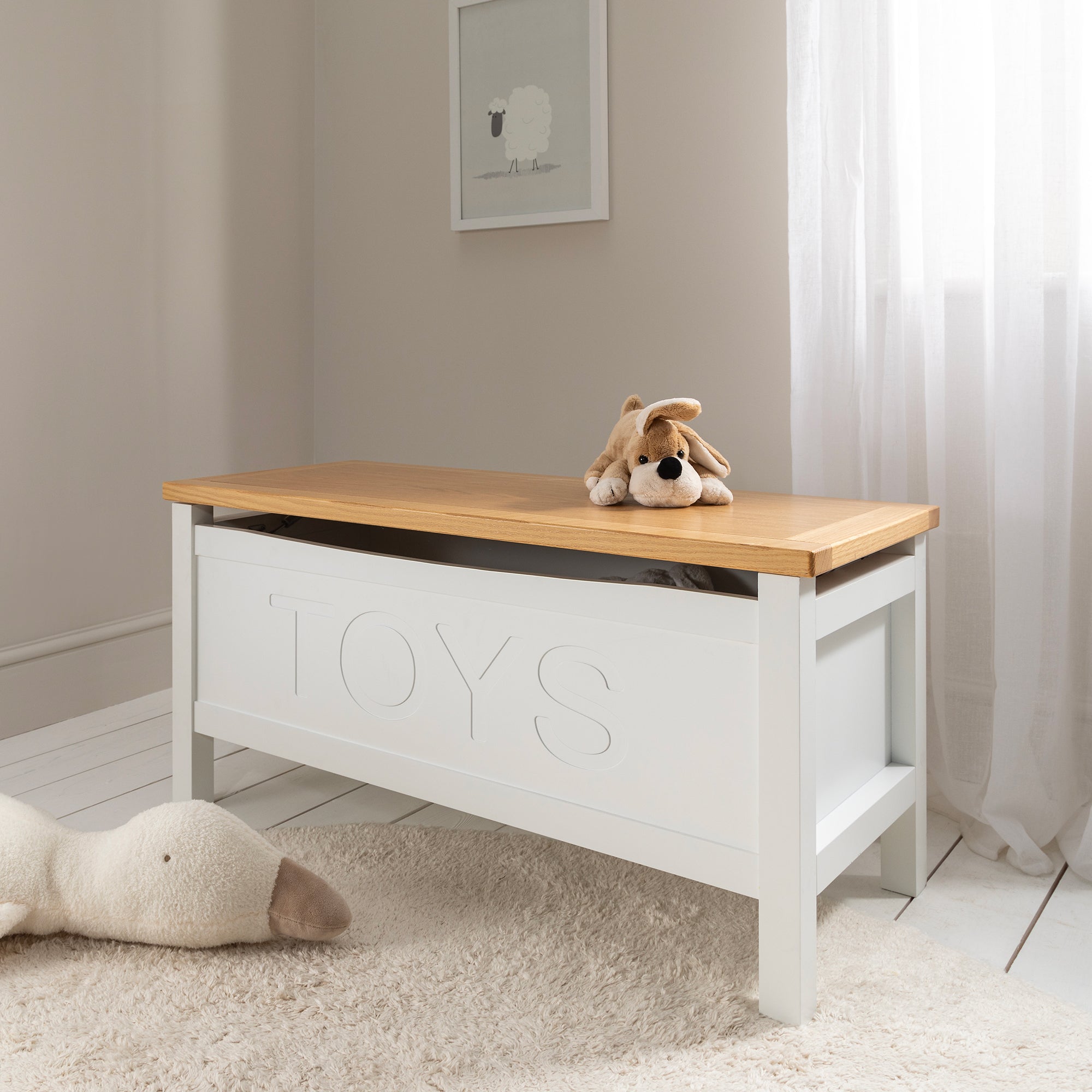 Leines Toy Box in White Toy Storage with Natural Pine Top Nöa