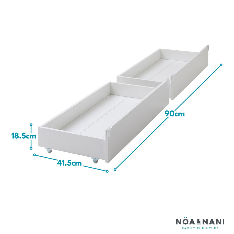 Joli Set of 2 Underbed Pull Out Storage Drawers Pair in Classic White