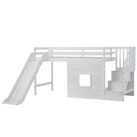 Kasja Staircase Midsleeper Cabin Bed with Window & Slide in Classic White