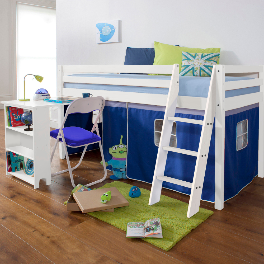 Moro Cabin Bed Midsleeper Pullout Desk & Brilliant Blue Tent Classic