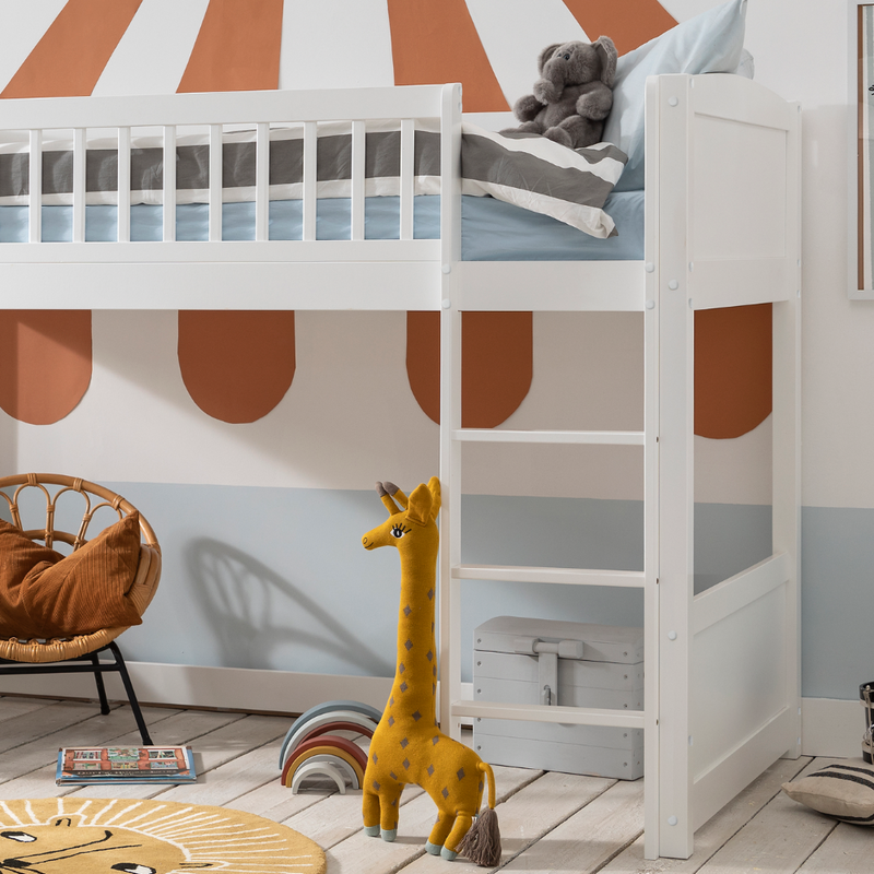 Lottie Midsleeper Cabin Bed with Straight Ladder in Classic White