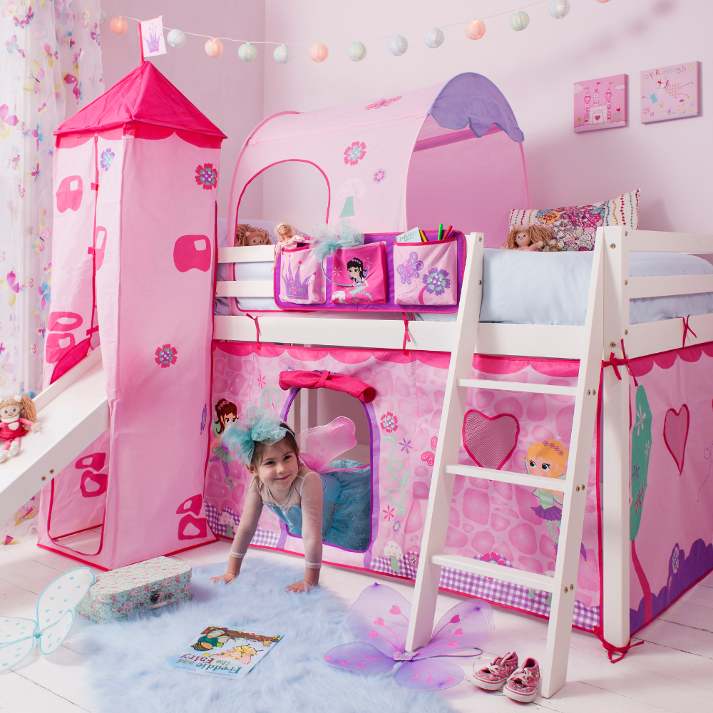 Moro Cabin Bed Midsleeper with Slide & Fairies Package in Classic White