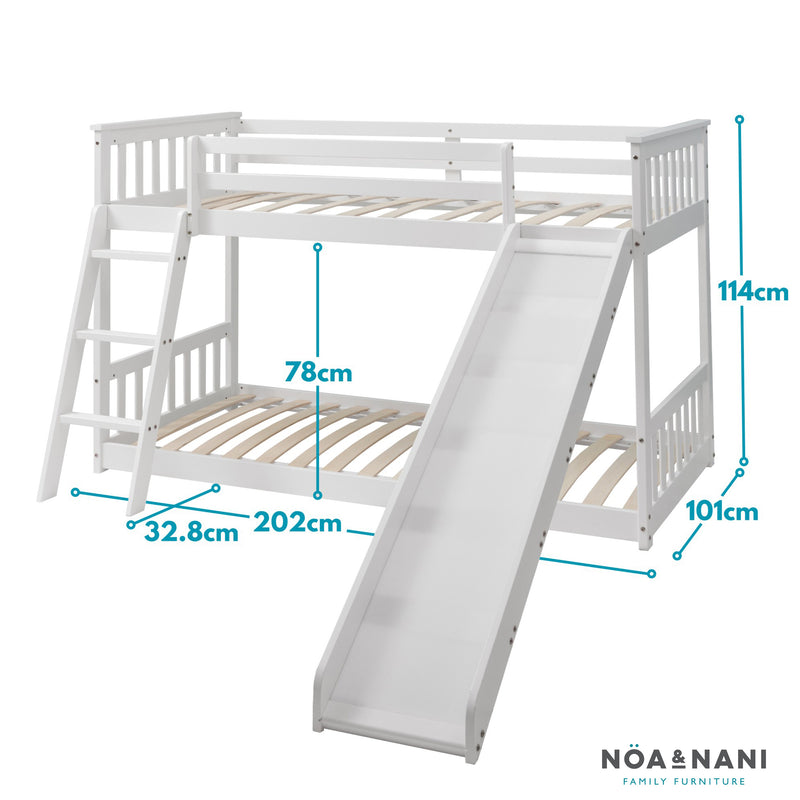 Tuva Low Cabin Bed with Bunk Underbed, Play Area & Slide in Classic White