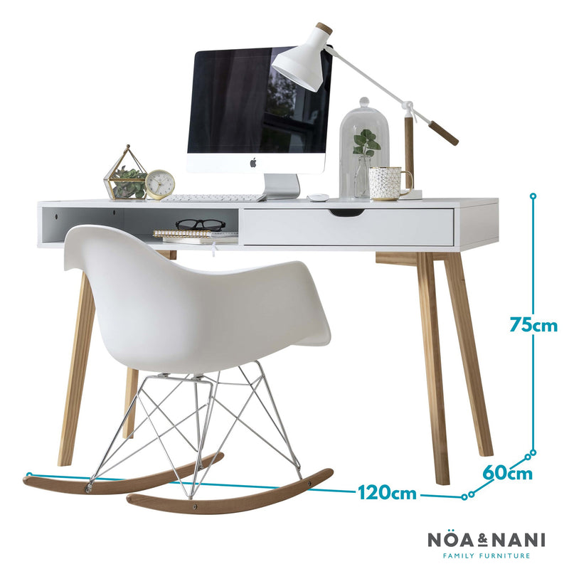 Ludvig Office Desk Computer Table in Classic White and Natural Pine