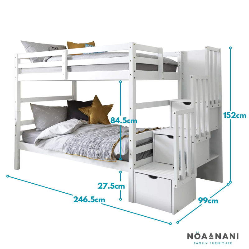 Maya Bunk Bed with Built in Storage in Classic White