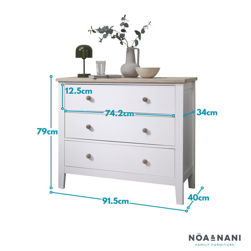 Jäkkvik 3 Drawer Wide Chest of Drawers in White & Oak