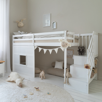 Kasja Staircase Midsleeper Cabin Bed with Window in Classic White