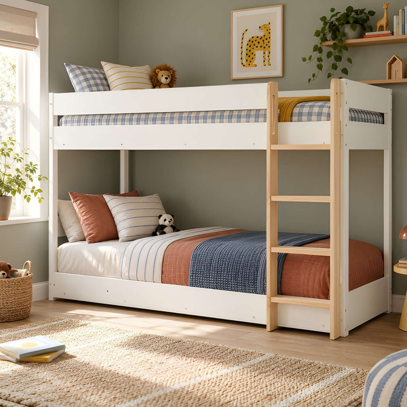 Josie Bunk Bed with Straight Ladder in Classic White & Pine