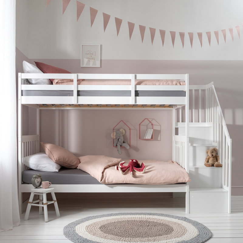 Ulla Staircase Bunk Bed with Storage Staircase in Classic White
