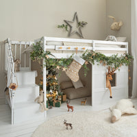 Kasja Staircase Midsleeper Cabin Bed with Window in Classic White