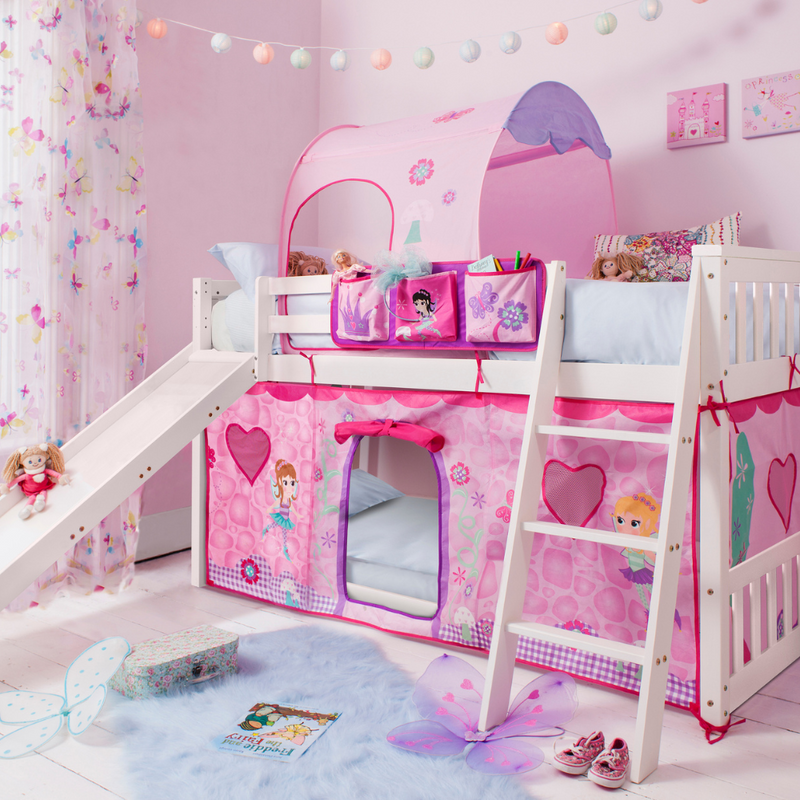 Tuva Cabin Bed with Bunk Underbed Play Area Slide Fairies