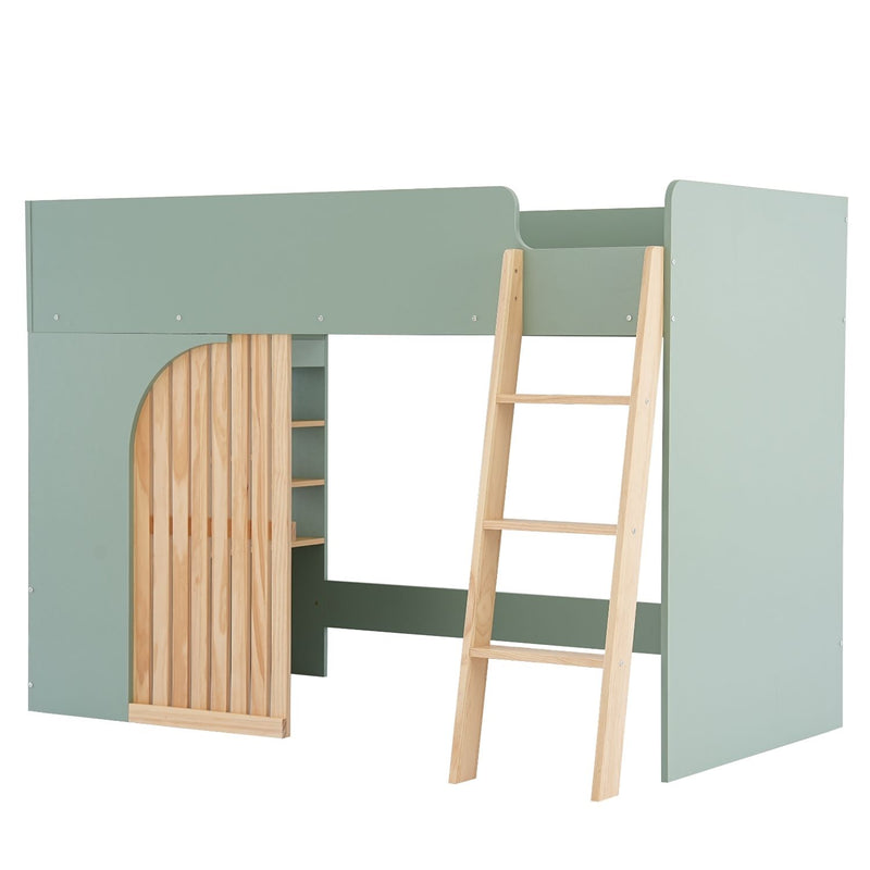 Lumi Midsleeper Cabin Bed with Built in Storage in Sage Green & Natural Pine