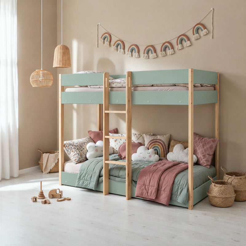 Svea Bunk Bed with Straight Ladder in Sage Green & Pine