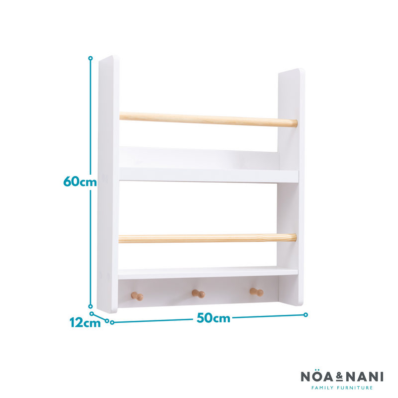 Elene Display 2 Tier Shelf Bookcase Wall Mounted & Coathook