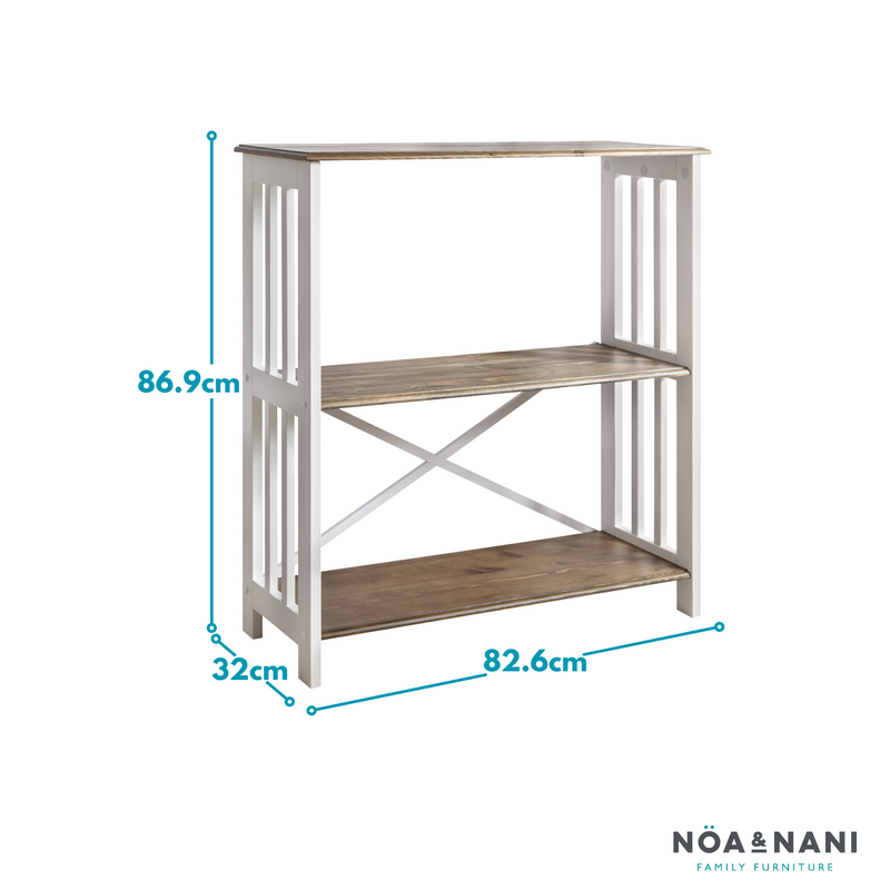 Canterbury Bookshelf with 3 Shelves in Dark Pine and White