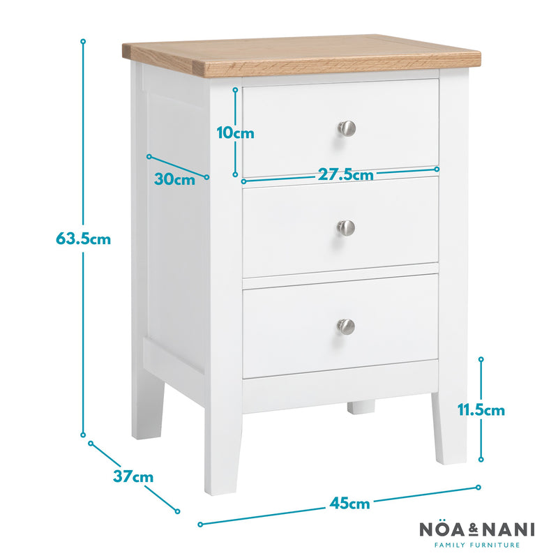 Leines 3 Drawer Bedside Chest in Classic White & Oak