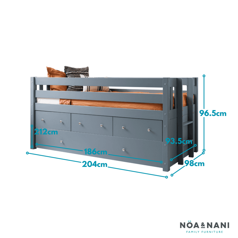 Matilda Midsleeper Cabin Bed with Underbed Storage Drawers in Silk Grey