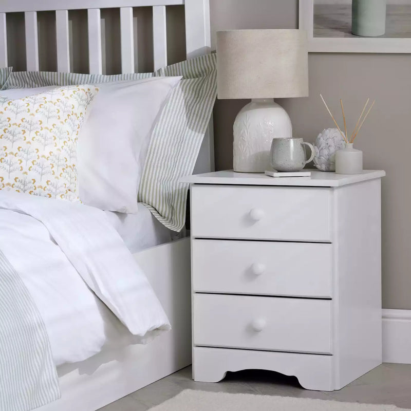 Nordic 3 Drawer Bedside Table - White 13634569 (Open Box- See T's & C's for details)