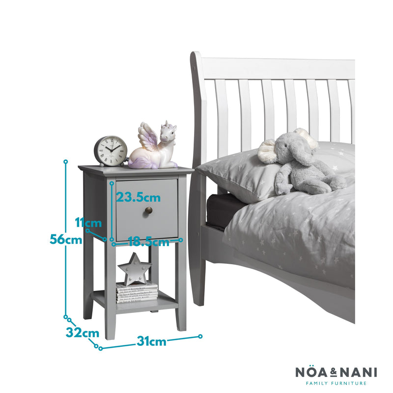 Asora Bedside Table with Drawer in Silk Grey