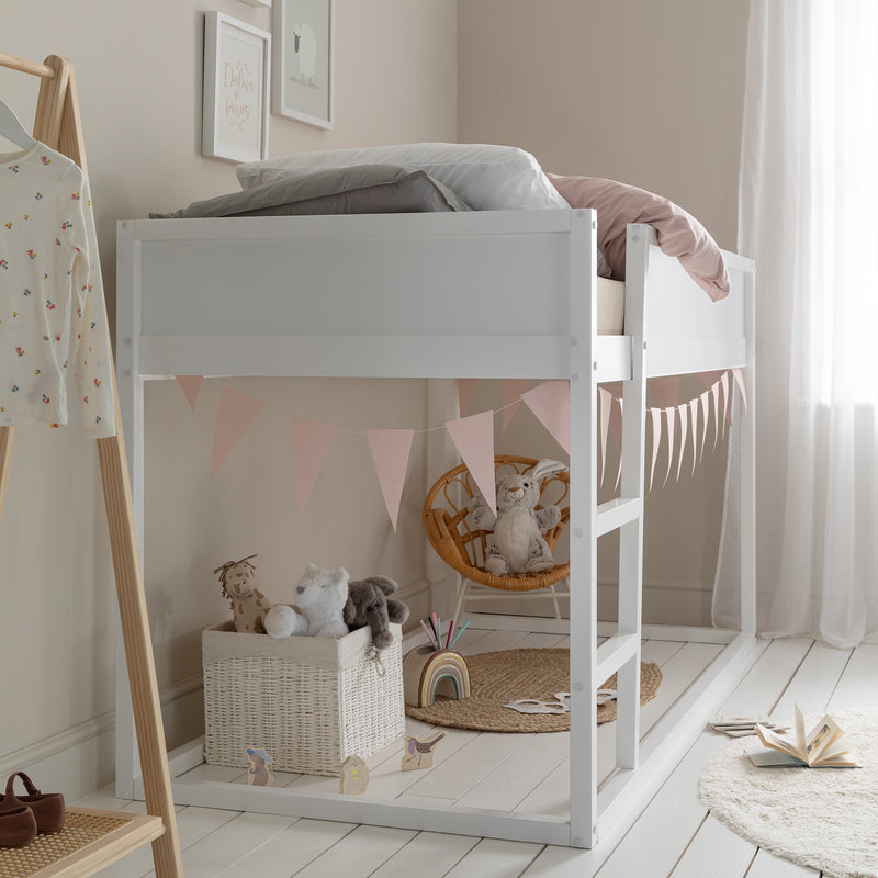 Lykke Midsleeper Cabin Bed Reversible with Straight Ladder in Classic White