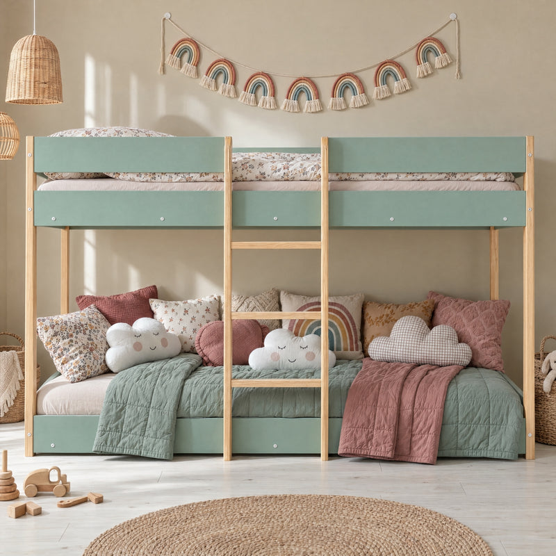 Svea Bunk Bed with Straight Ladder in Sage Green & Pine