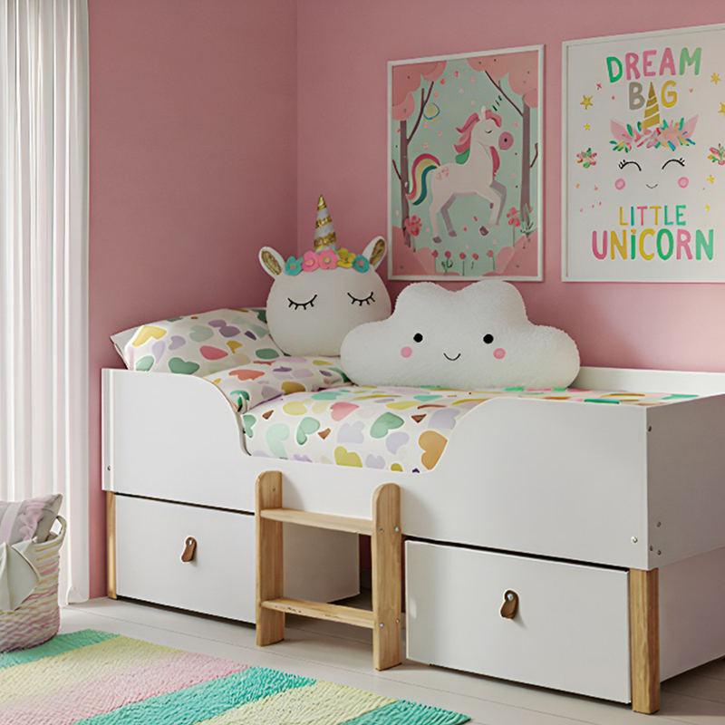 Arvid Shorty Cabin Bed Captains Low Midsleeper with Storage in Classic White