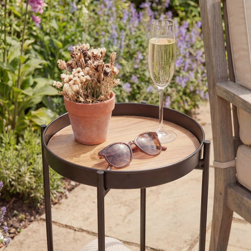 Flora Garden Patio Occasional Side Table in Black