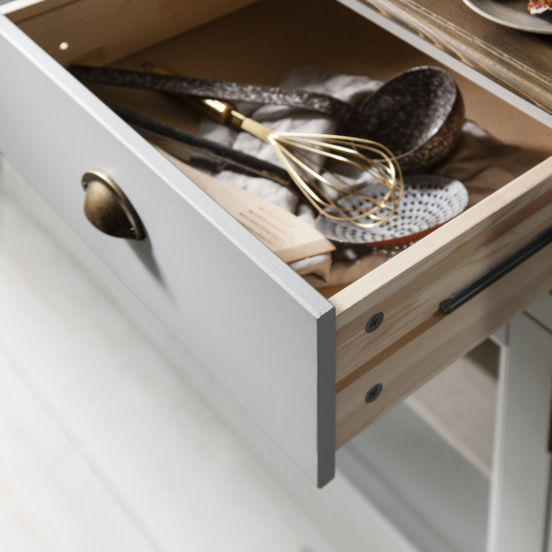 Canterbury Sideboard with Solid Doors and Dresser Top with Glass Doors in Grey and Dark Pine