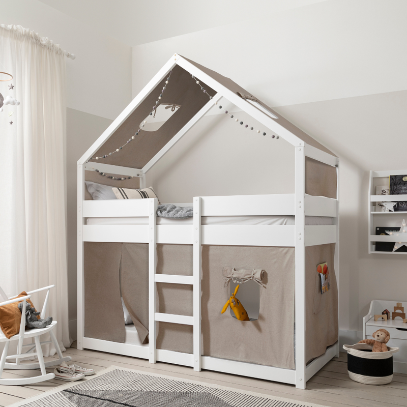 Sofie Bunk Bed House Cabin with Canvas Tent in White